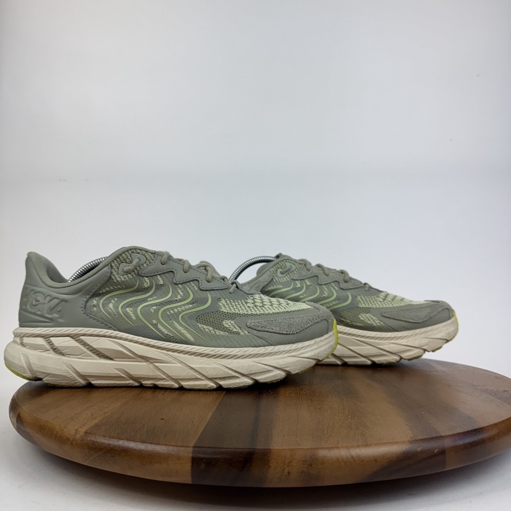 Mens Hoka One One U Clifton LS Green Athletic Road‎ Running Sneakers Size 10.5 D
